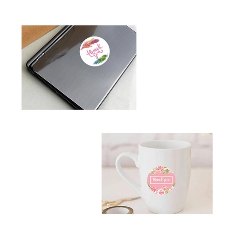 Round Pink Floral Thank You Stickers Watercolor Rose Adhesive Labels For Gift Wrapping Envelope Sealing Scrapbooking