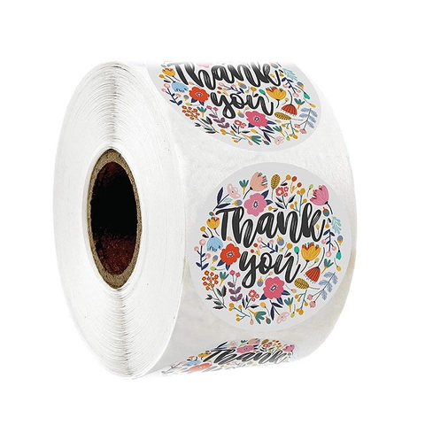 Rotolo di Adesivi Thank You Floreali Rotondi per Confezioni Regalo Sigillatura Buste Etichette Decorative per Matrimoni Feste
