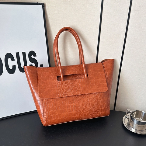Krokodil Prägung PU Leder Tote Bag Große Kapazität Vintage Doppelgriff Klappe Schulter Handtasche Professional