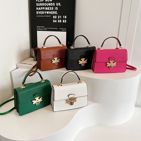 Borsa a Tracolla da Donna in Pelle PU a Grana Litchi Con Chiusura a Ape e Künstliche Perle Elegante Borsa a Mano per Uso Quotidiano