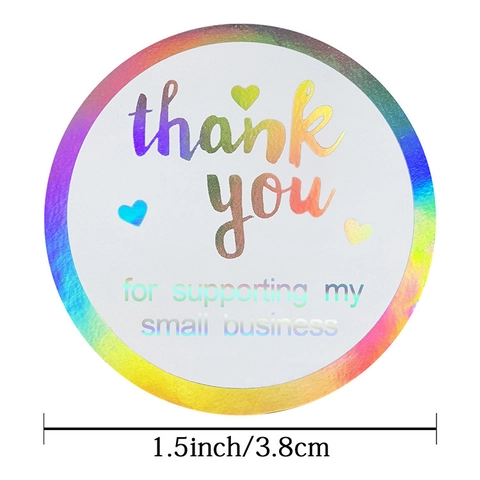 Adesivi Rotondi Thank You For Supporting My Small Business Etichette Adesive Bianco Laser Olografico Sigillatura Spedizione
