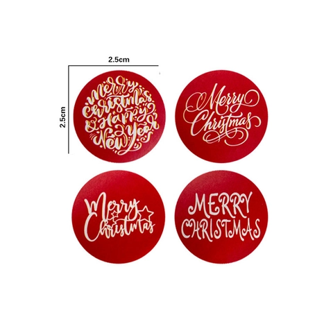 Autocollants De Noël Ronds En Rouleau Papier Couché Rouge Festif Merry Christmas Happy New Year Étiquettes Pour Emballage Cadeau Décor