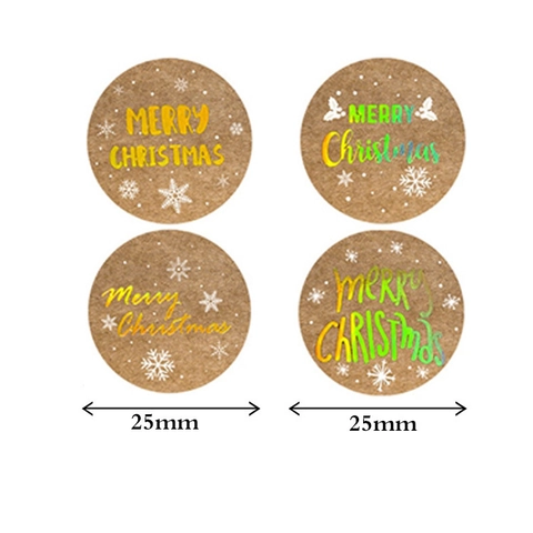 Autocollants De Noël En Papier Kraft Ronds Étiquettes Merry Christmas Pour Emballage Cadeau Scellage D'Enveloppes Décoration