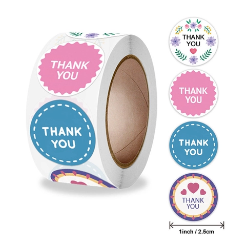 Autocollants Ronds Papier Cuivré Thank You Happy Birthday Cœur Motifs Floraux Pour Emballage Cadeau Scellage Décoratif