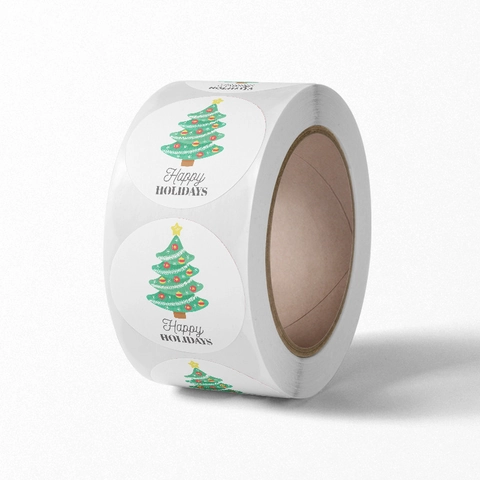 Merry Christmas Stickers Roll Round Self Adhesive Labels For Holiday Gift Wrapping Card Sealing Decoration