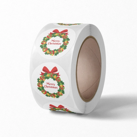 Merry Christmas Stickers Roll Round Self Adhesive Labels For Holiday Gift Wrapping Card Sealing Decoration