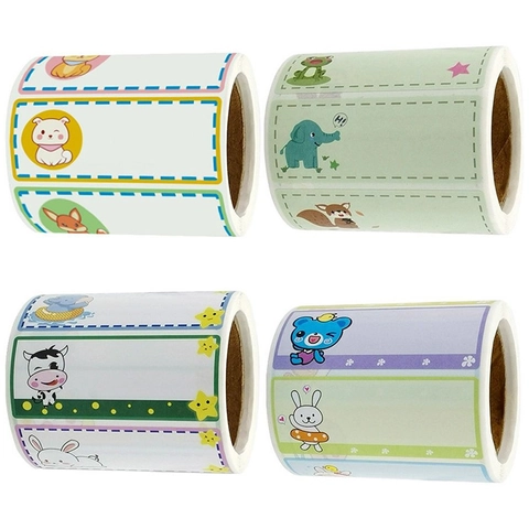 Etiquetas De Nombre Impermeables Animales Dibujos Animados Autoadhesivas Manuscritas Rollo Para Escuela Jardín De Infancia Niños