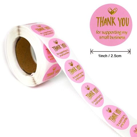 Thank You Stickers Circular Gold Silver Foil Heart Design For Small Business Gift Packaging Adhesive Label