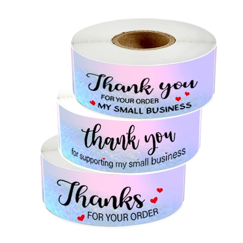 Adesivi Olografici Thank You For Your Order Etichette Imballaggio Small Business Gradiente Motivo Cuore Adesivo