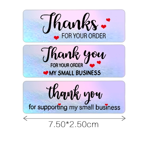 Adesivi Olografici Thank You For Your Order Etichette Imballaggio Small Business Gradiente Motivo Cuore Adesivo