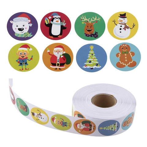 Autocollants Noël Étiquettes Rondes Auto-adhésives Motifs Père Noël Bonhomme Neige Renne Sceau Emballage Cadeau Décoratifs