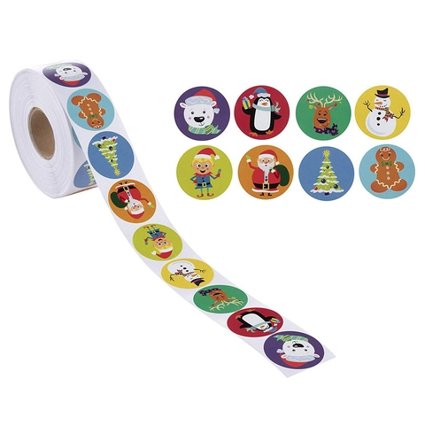 Autocollants Noël Étiquettes Rondes Auto-adhésives Motifs Père Noël Bonhomme Neige Renne Sceau Emballage Cadeau Décoratifs