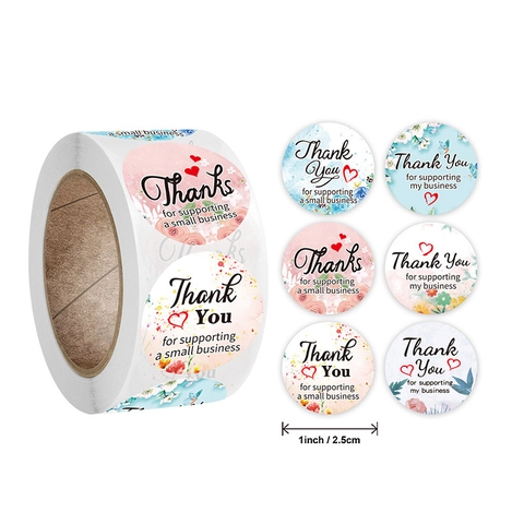 Thank You Aufkleber Runde Selbstklebende Etiketten Für Geschenkumschläge Blumen Aquarell Design Geschäftsdekoration