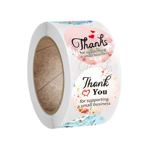 Thank You Aufkleber Runde Selbstklebende Etiketten Für Geschenkumschläge Blumen Aquarell Design Geschäftsdekoration