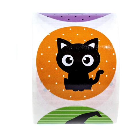Adesivi Rotondi di Halloween Con Zucca Fantasma Pipistrello Ragno Gatto Cappello da Strega Etichette Decorative per Feste