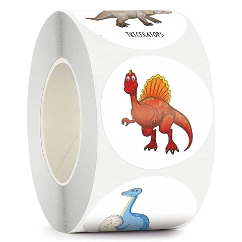 Cartoon Dinosaur Stickers Round Self Adhesive Paper Labels For Kids Student Stationery Scrapbooking Decorative Reward Tags