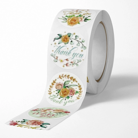 Thank You Stickers Floral Round Labels Self Adhesive For Small Business Gift Packaging Wedding Envelope Sealing Scrapbooking Decor