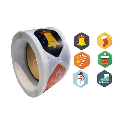 Autocollants De Noël Adhésifs Étiquettes Pour Emballage Cadeau Décoration De Fête Bonhomme De Neige Chaussette Cloche Hexagone