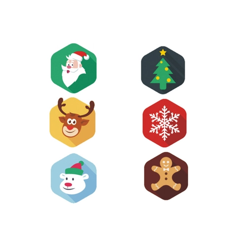 Rouleau De 6 Motifs Autocollants De Noël Hexagone Père Noël Renne Flocon De Neige Sapin Bonhomme De Pain D'Épices Étiquettes