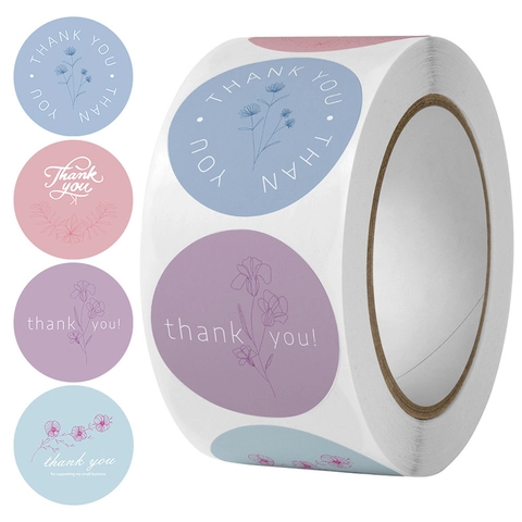 Thank You Stickers Flower Rose Design Round Adhesive Labels For Gift Wrapping Envelope Sealing Nordic Morandi Style