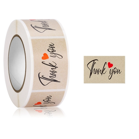 Thank You Stickers Labels Roll Rectangular Adhesive Watercolor Kraft Paper For Small Business Packaging Gift Sealing