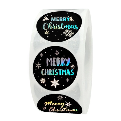 Adesivi Natalizi Tondi Olografici Laser Neri Fiocco Di Neve Etichette Per Confezioni Regalo Etichette Decorative