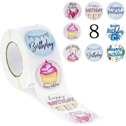 Autocollants Joyeux Anniversaire Étiquettes Adhésives Rondes Pour Célébration Emballage Cadeau Scellage Enveloppe Motifs Décoratifs Colorés