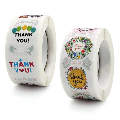 Rouleau Autocollants Merci Motifs Floraux Aquarelle Oiseau Ballon Étiquettes Adhésives De Scellage Pour Emballage Cadeau
