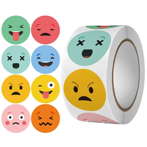 Bunte Runde Smile Face Emoji Aufkleber Selbstklebende Gesichtsausdruck Etiketten Für Schülerbelohnungen Und DIY Geschenkdekoration