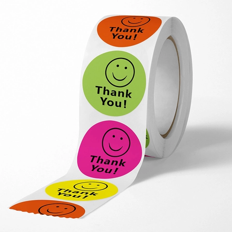 Round Colorful Smiley Face Thank You Stickers Self Adhesive Labels For Gift Wrapping Packaging Mailing Envelopes Decor