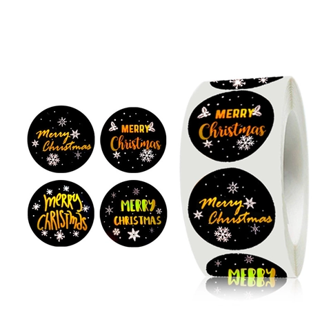 Autocollants de Scellage de Noël Ronds en Feuille d'Or Étiquettes Noires Joyeux Noël pour Emballage Cadeau Décoration Fête