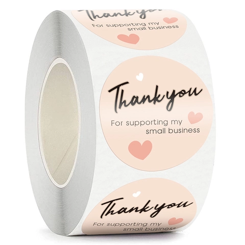 Autocollants Ronds Thank You Étiquettes Adhésives Pour Petite Entreprise Scellage Enveloppe Décoratif Coeur Rose