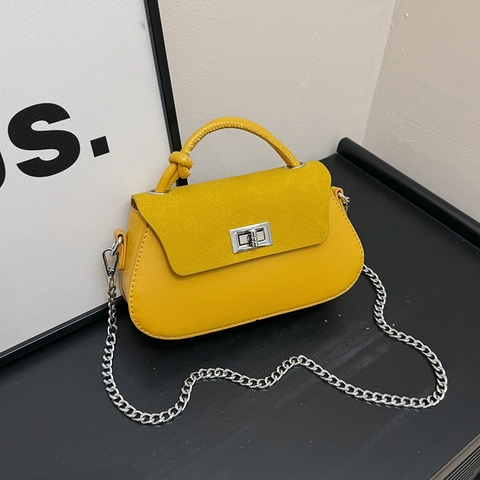 Borsa a Tracolla Piccola Quadrata in Pelle PU Patchwork di Moda per Donna Con Tracolla a Catena Serratura in Metallo per Donna