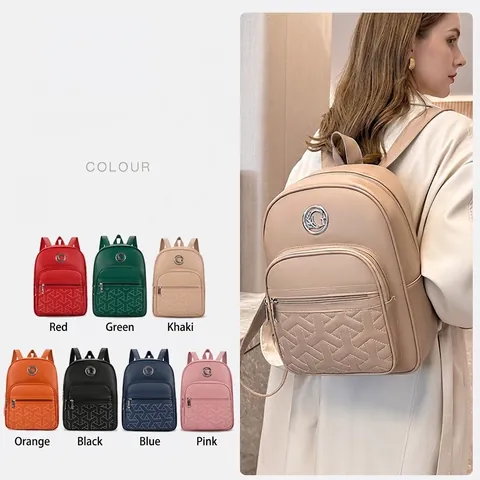 Zaino Da Donna In Pelle PU Trapuntato Geometrico Moda Grande Capacità Studente Scuola Viaggio Leggero Impermeabile