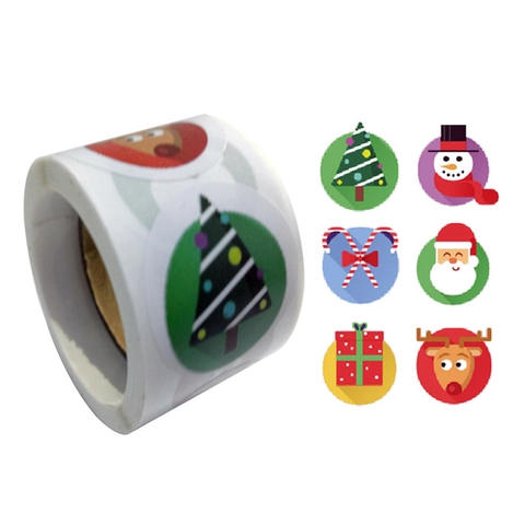 Weihnachtsaufkleber Rolle Rund Feiertag Cartoon Weihnachtsmann Rentier Schneemann Baum Muster Geschenkverpackung Selbstklebende Etiketten