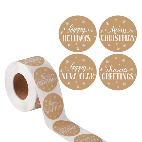 Runde Kraftpapier Aufkleber Frohe Weihnachten Gutes Neues Jahr Feiertag Geschenkbox Umschlag Versiegelung Etiketten