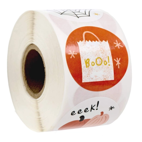 Halloween Sticker Labels Round Adhesive Pumpkin Spider Web Design Holiday Party Favor Gift Envelope Sealing Decorative Tags