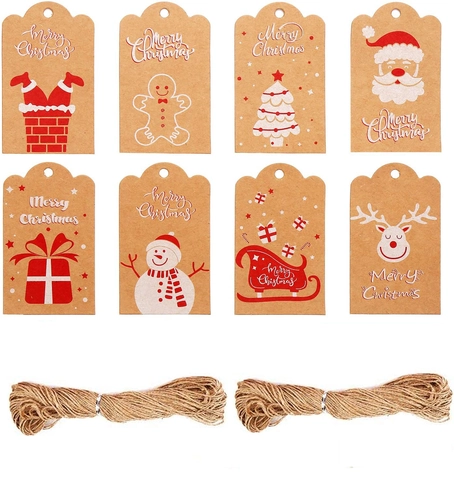 Weihnachtsgeschenkanhänger Aus Kraftpapier Hängende Etiketten Mit Juteseil Für Feiertagsdekoration Festliches Muster Design