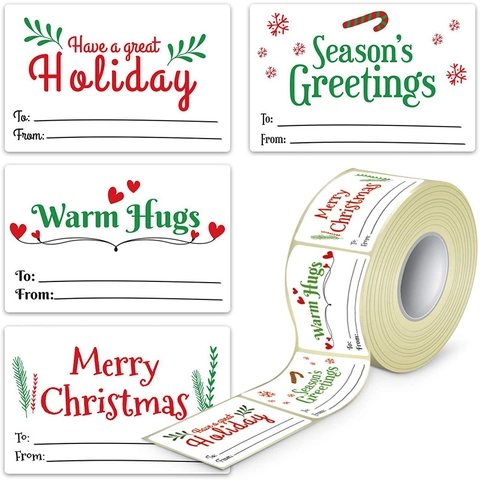 Christmas Gift Tags Adhesive Labels Roll Kraft Paper Merry Christmas Stickers For Holiday Gift Wrapping Decorations