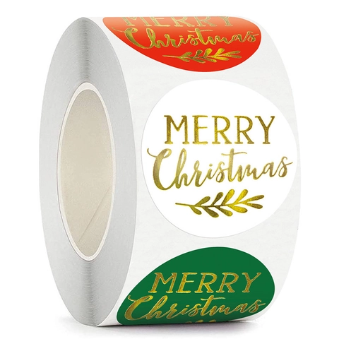 Autocollants Ronds Joyeux Noël Feuille d'Or Étiquettes Cadeaux Rouge Blanc Vert Autocollants Décoratifs pour Enveloppes