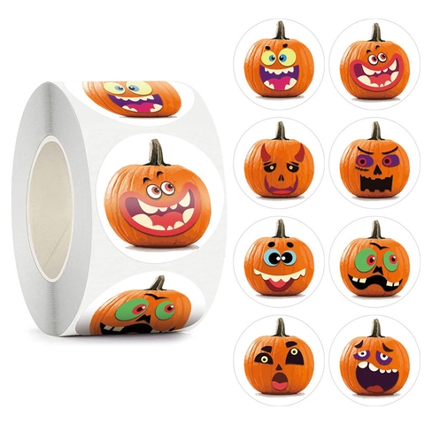 Autocollants Citrouille Halloween Étiquettes Papier Adhésif Rond Pour Décoration De Fête Emballage Cadeau