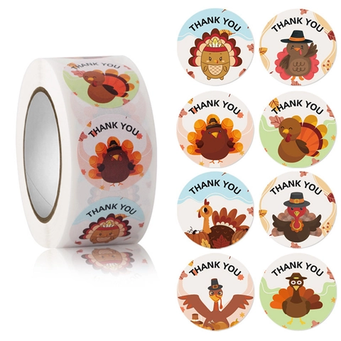 Autocollants De Thanksgiving Étiquettes Autocollantes Rondes Automne Récolte Motifs De Dindon Citrouille Décoratifs Pour Emballages Cadeaux Enveloppes