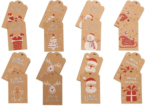 Weihnachtsgeschenkanhänger Aus Kraftpapier Hängende Etiketten Mit Juteseil Für Feiertagsdekoration Festliches Muster Design