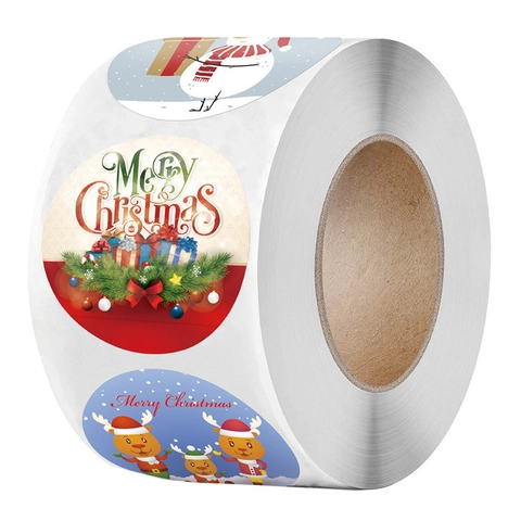 Autocollants De Noël Étiquettes Adhésives Rondes Pour Emballage Cadeau Scellage D'enveloppes Motifs Père Noël