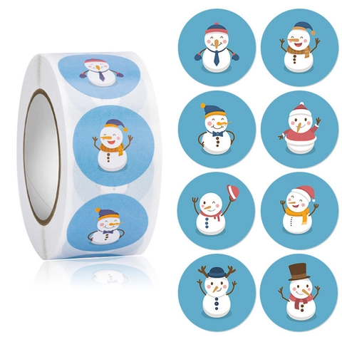 Autocollants Noël Rouleau Étiquettes Adhésives Rondes Père Noël Bonhomme De Neige Pingouin Arbre Joyeux Noël Décoration