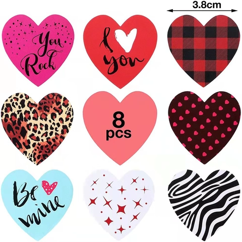 Autocollants En Forme De Cœur Étiquettes Autocollantes Emballage Cadeau Saint Valentin Sceau Enveloppe Motifs Léopard Plaid Zèbre