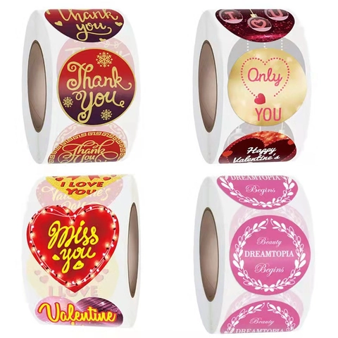 Autocollants Étiquettes Rondes Cœur Saint-Valentin Papier Adhésif Amour Merci Pour Emballage Cadeau Scellage Enveloppe Mariage