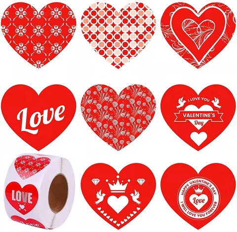 Heart Stickers Valentine's Day Love Self Adhesive Label Decals For Gift Wrapping DIY Craft Romantic Red Pink Patterns