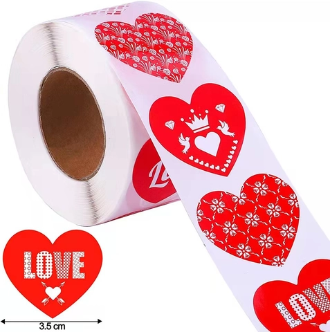 Heart Stickers Valentine's Day Love Self Adhesive Label Decals For Gift Wrapping DIY Craft Romantic Red Pink Patterns