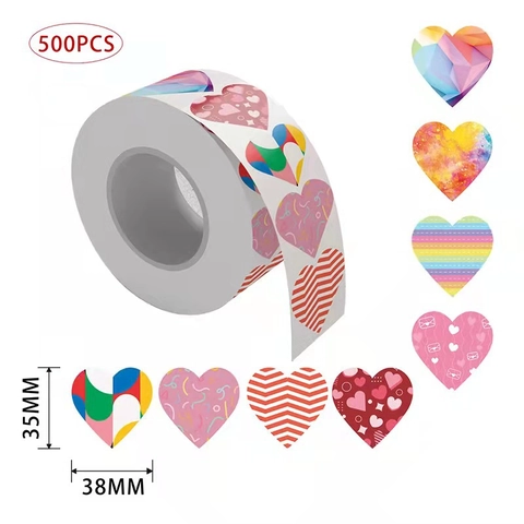 Autocollants Coeur Auto Adhésifs Étiquettes Décoratives Arc-en-Ciel Thème Saint Valentin Pour Emballage Cadeau Scrapbooking